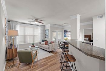 Modern living room and kitchen view
